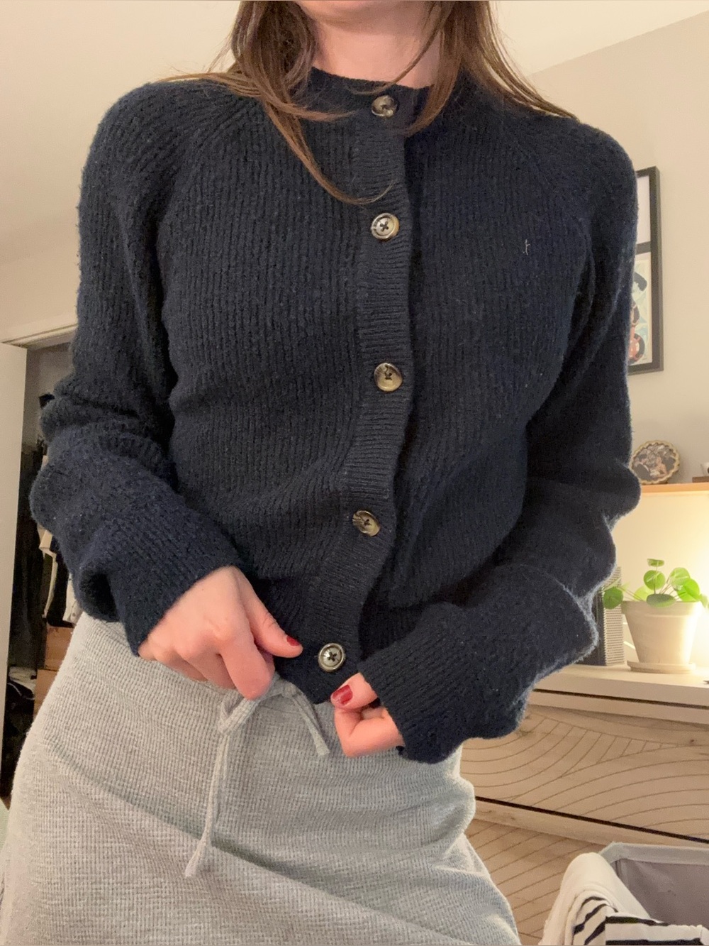 H&M Dark Navy Button-Up Women's Knit Cardigan
